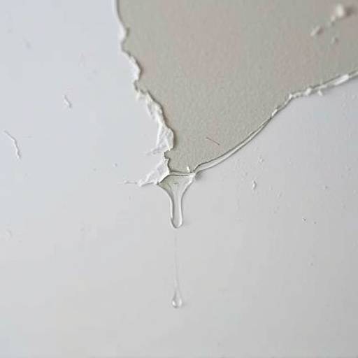 Close-up photograph of a large, circular water stain on a residential ceiling, surrounded by peeling paint.